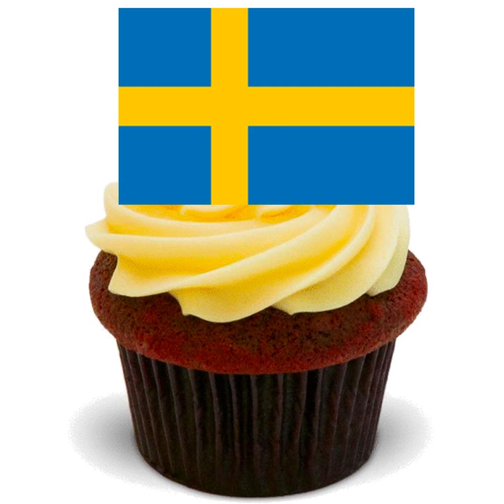 Made4You Sweden Flag Edible Cupcake Toppers - Stand-up Wafer Cake Decorations (Pack of 24)