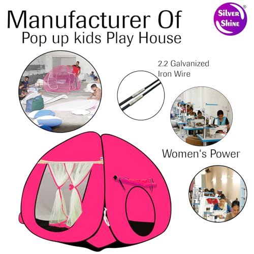 Image of SILVER SHINE Foldable Kids Play Tent House | Pop-Up Indoor & Outdoor Playhouse for Boys & Girls | Multi-Purpose Tent with Fun Patterns - Easy Setup & Portable (Pink)