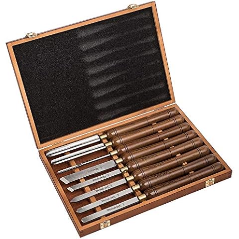 IMOTECHOM 8-Pieces HSS Wood Turning Tools Lathe Chisel Set with Wooden Box Cover