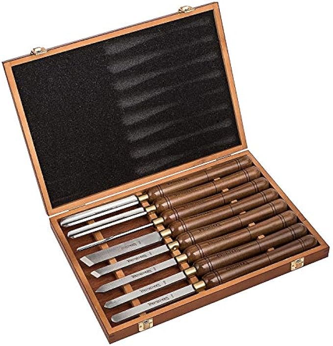 IMOTECHOM 8-Pieces HSS Wood Turning Tools Lathe Chisel Set with Walnut Handle (Wooden Storage Case)