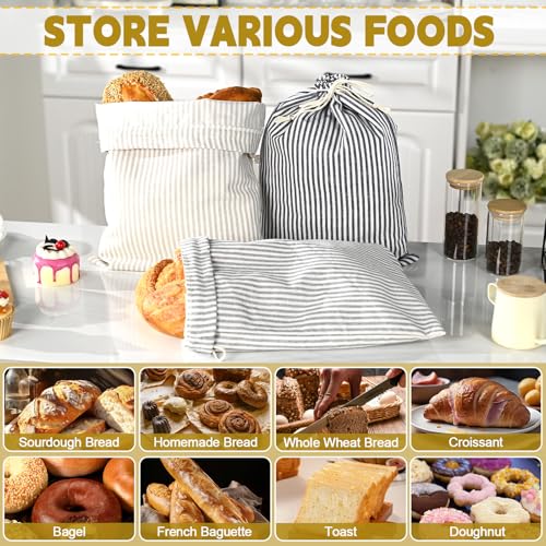 BIEOFFEI 3 Pack Sourdough Bread Bags Linen Bread Bags for Homemade Bread Sourdough with Plastic Lined - Reusable Bread Storage Bags Sourdough Bread Bag & Beeswax Bread Bag - Thumbnail 6