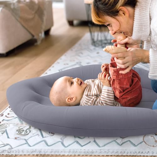 Image of Baby Lounger for Newborn: Skin-Friendly & Breathable | for 0-12 Months Infant Tummy Time Playtime & Diaper Changes - Portable & Lightweight Cushion for New Parents (Gray)