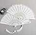 Amazleer 2 PCS Lace Folding Fans Handheld Bamboo Hand Fans Decorated with White Lotus Jade Tassel Silver Floral Print for Women Wedding Party Dancing Fashion Elegant Valentine's Day (White&Silver)