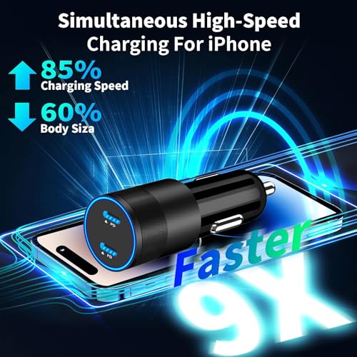 Image of [Apple MFi Certified] iPhone USB-C Fast Car Charger, Rombica 72W Dual USB-C Power PD Rapid Car Charge Adapter + 2Pack Type-C to Lightning Cable Quick Charging for iPhone 14 13 12 11 Pro /XS /XR /X /8 /iPad
