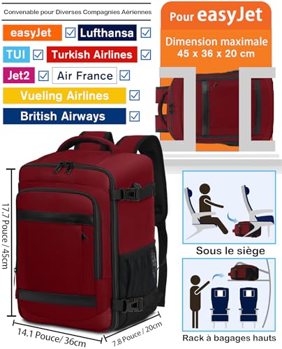 Sac Cabine Easyjet 45X36X20 : KLOSTAIN Sac à Dos Voyage Cabine Avion 45x36x20 pour Easyjet 30L ... – Image 2