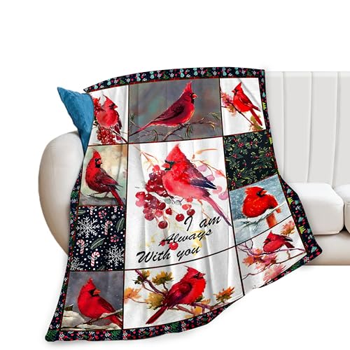Red Cardinal Bird Blanket Gifts for Girls Cardinal Throw Blankets Birds Blanket Soft Warm Fleece Flannel Plush Blankets for Bed Sofa Couch 50"x60"