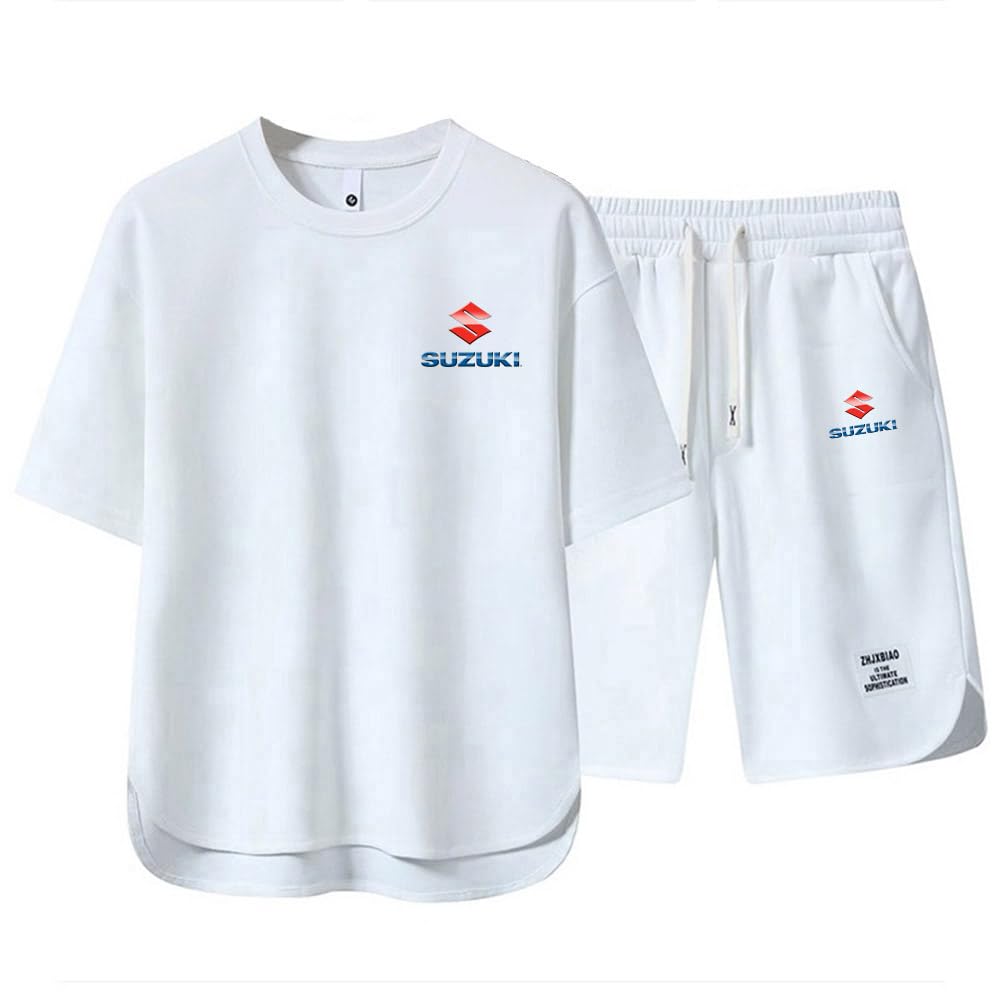 SUZ-uki Męskie T-shirty i szorty, lekki 2-częściowy zestaw letni, dres do biegania, codzienna odzież sportowa dla mężczyzn