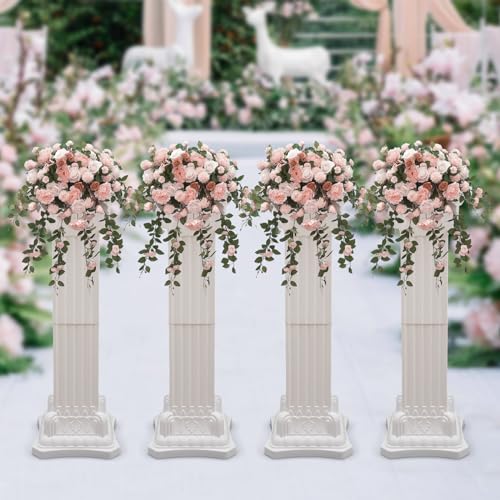 HuaShuani 4Pcs Wedding Roman Column, Wedding Landscape Roman Column, Art Roman Column Statue Party Flower Pot Stand, Roman Style Pedestal Column Plant Stand, Wedding Event Decoration (30 * 90cm)
