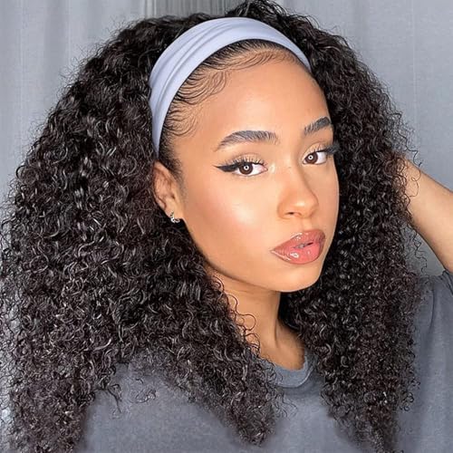 Headband Wig Human Hair Kinky Curly 18in for Black Women