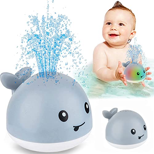 Norhogo Baby Badespielzeug Wasserspielzeug, Whale Spray Induction Floating Bath Toy mit Licht, Pool-Wasser-Spray-Spielzeug für 3 Jahre und älter Baby Kinder Kleinkinder Party Geschenk (Grau,9x11x10cm) Cover