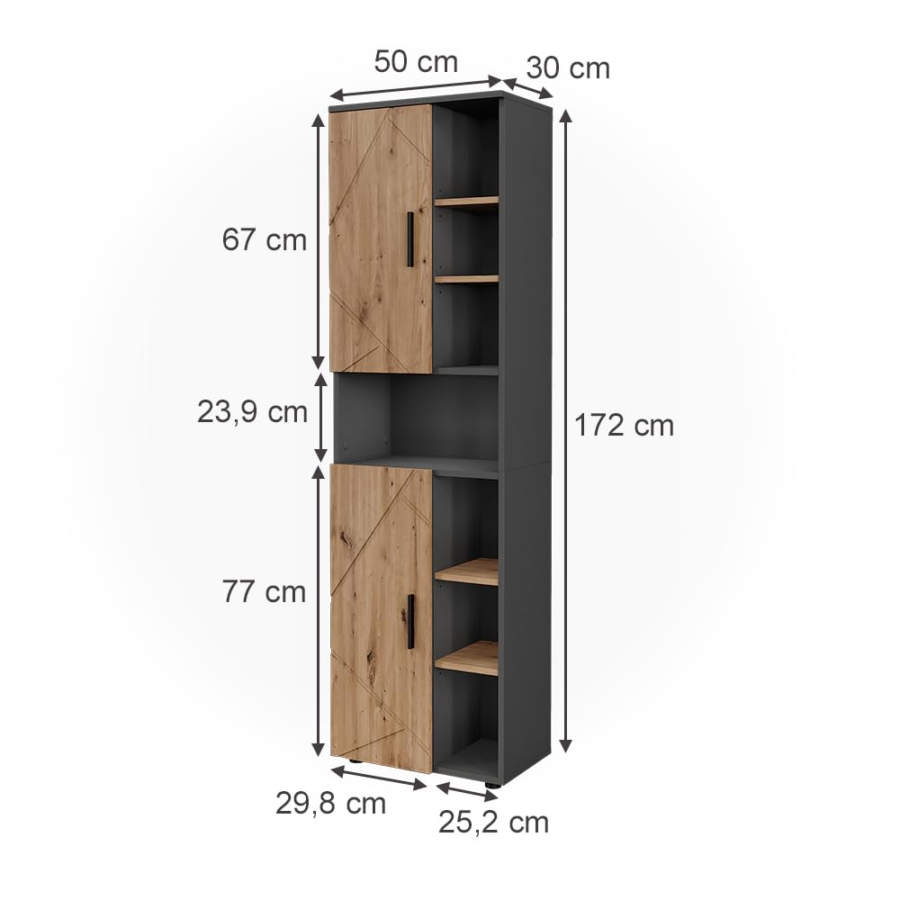 Vicco Hochschrank Irma, Anthrazit/Goldkraft Eiche, 50 x 172 cm mit 2 Türen, mit integriertem Wäschekorb zur Trennung von Wäschearten
