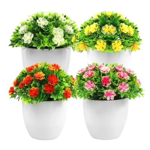 YUE QIN 4 Piezas Flores Artificiales con Maceta Mini Plantas Artificiales Decoración para Interior Exterior Casa Oficina Cafetería Restaurante Jardín Balcón (5.5 Pulgadas)
