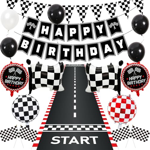 Bannière de décorations de fête voiture de course en tissu premium lavable et grand format