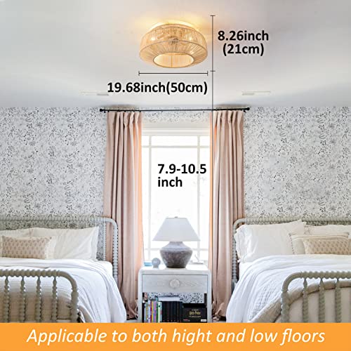 zheshirui 20" Boho Caged Ceiling Fan with Lights Flush Mount, Low Profile Rattan Ceiling Fans with Lights and Remote Control, Enclosed 6 Speeds for Bedroom, Living Room, Kitchen - Image 9