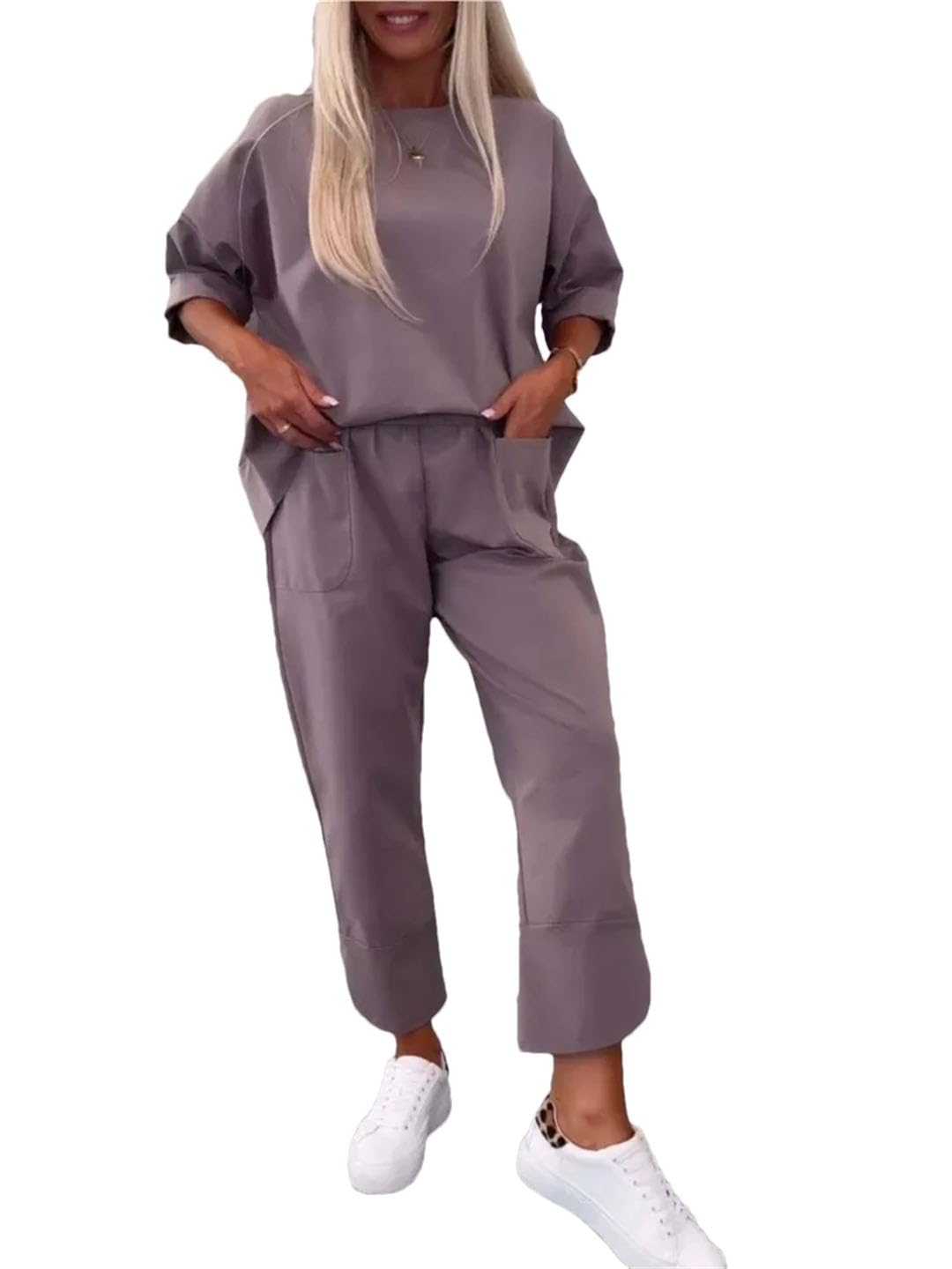 Womens Activewear 2 Piece Long Sleeve Hoodie Jogging Pants Set Sports Fitness Set