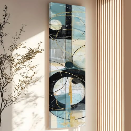 Image of Large Stretched Canvas Painting, Panel Wall Painting Geometric Circle Abstract Black Luxury Paintings for Home Decoration, Living room, Bedroom and Office Decor (Black, 12x46 Inch)