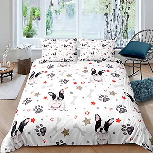 French Bulldog Bedding & Linen Cute Dog Bedding Set 3D Animal Duvet Cover for Kids Boys Girls Dog Lovers Pet Bedspread Bedclothes Super King