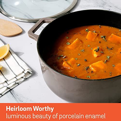 Image of Meyer Enamel Cast Iron Sauteuse | Dutch Oven with Induction Base | Non-Toxic, Chemical-Free | No Seasoning Required | Dutch Oven with Lid 26 CM | Life time Warranty, Grey
