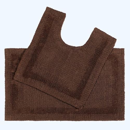 HOMESCAPES Tapis de Bain et Contour WC en Coton, Chocolat, Ensemble Tapis Salle de Bain et WC –...