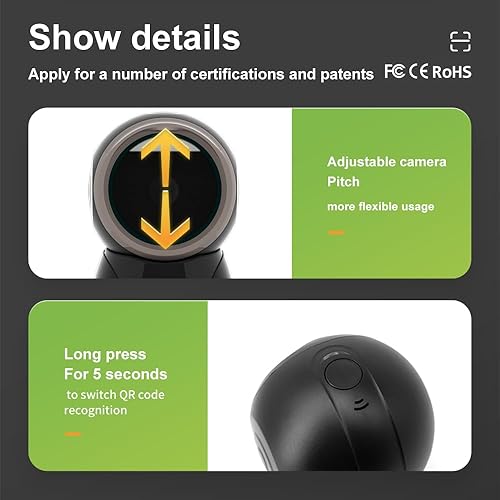 Miniatura 9 de YANZEO Escáner de código de barras YS860 2D1D lector de código de barras de escritorio manos libres QR Escáner de código de barras Plug and Play