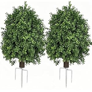 QIANYUN Boxwood Topiary Bush – Artificial Shrubs for Outdoors, Artificial Boxwood Topiary Ball Tree, UV Resistant Evergreen for Front Porch, Garden, Yard & Balcony Decor