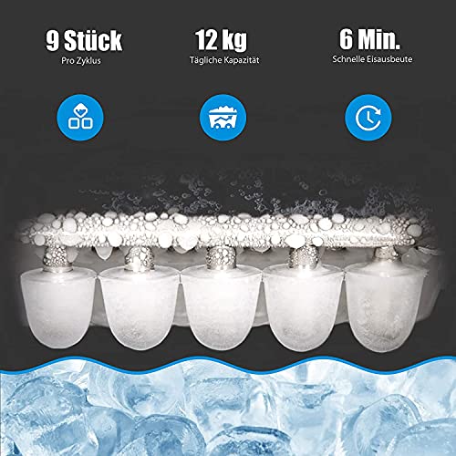 RELAX4LIFE Eiswürfelmaschine, Eismaschine mit Eiswürfelschaufel & Eiskorb, 2 Eiswürfelgrößen, 12 kg in 24 Std., 9 Eiswürfel in 6-13 min, 2,2 Liter Wassertank, Ice Maker für Haushalt Büro (Grün) – Bild 5