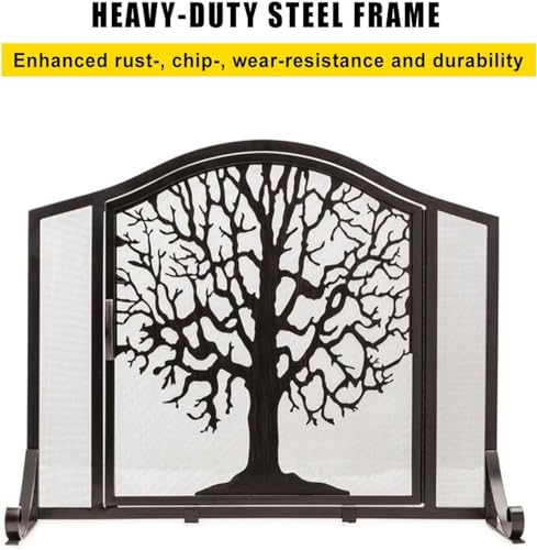 Pantalla para chimenea de hierro con puerta y protector de chispas de árbol 5