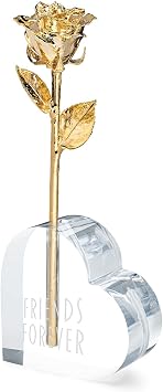 Forever Rose 24K Gold Dipped Real Rose with Friends Forever Heart Vase