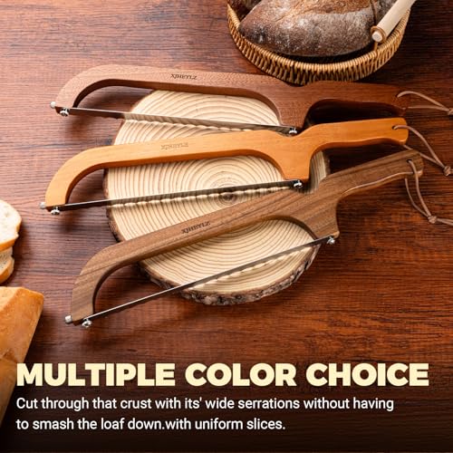 XJHEYLZ Sourdough bread knife,Bread slicer for homemade bread,Adjustable blade tightness for Even Slicing, Serrated knife,Wooden bread cutter with Bow Design (1, brown) — view 3