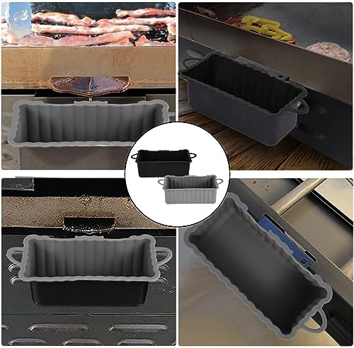 2szt Silikonowe Wkladki do Tacki Ociekowej na Tluszcz do Patelni, 18,7x9x7,2cm Taca Ociekowa na Tluszcz Silikonowy Wkladka do Miski Lapacza Tluszczu do Blackstone Patelni (Czarny, Szary)