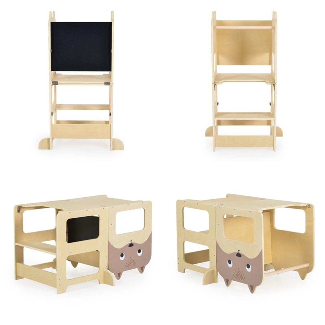 Moni Kinder Holz-Lernturm 3 in 1 24446 Schreibtisch Bank Zeichentafel Stehhilfe, Farben:braun