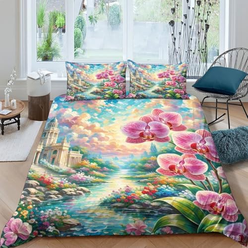 Housse de couette orchidée imprimée 3D avec fermeture éclair cachée en microfibre douce - 2