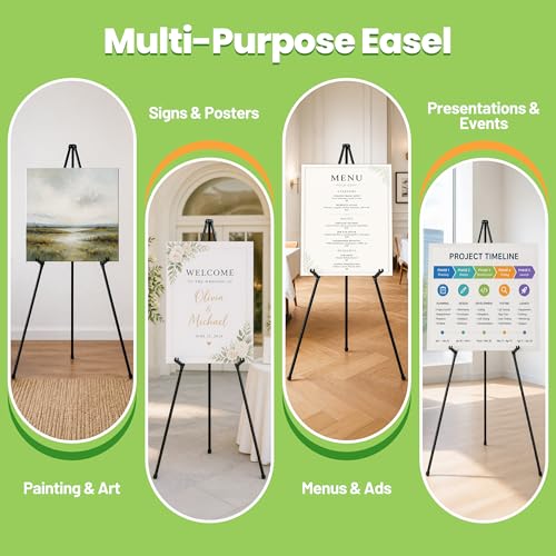 VAIIGO chevalet de présentation pour panneau de mariage, chevalet portable en métal noir réglable de 168 cm, pliable au sol pour peinture et affiche – vue 8