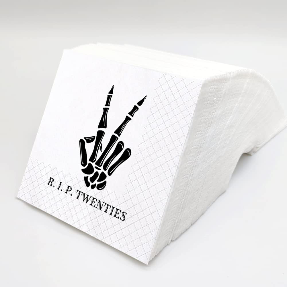 SharkBliss RIP Twenties Cocktail Napkins, 100 Pack RIP Twenties Death to My 20s Dirty 30 Birthday Paper Cocktail Beverage Napkins in Bulk for 30th Birthday | 2-Ply, 5x5" (RIP Twenties Napkins) image 2