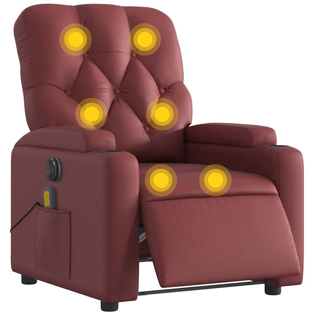 Poltrona massaggiante elettrica vinaccia ecopelle a 6 punti, funzione relax inclinazione 135 gradi, comoda poltrona TV per soggiorno, camera da letto, ufficio, portata 110 kg