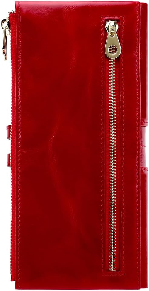 Women's RFID Blocking Wallet Soft Leather Clutch Money Ladies Purse Slim Card Holder Organizer Zip Pocket (3020-Red) - Image 2