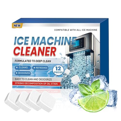 Ice Machine Cleaner Maker Descaler - 12 Clean Tablets for Ice Makers, Removes Hard Water & Mineral Buildup, Nickel Safe Scale Remover for All Ice Machines(A)
