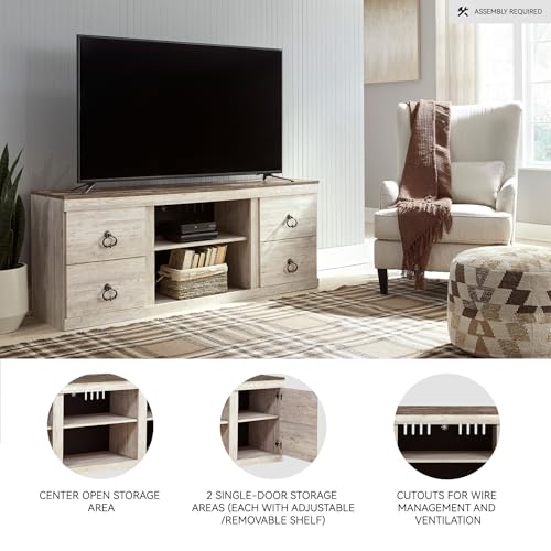 Signature Design by Ashley Willowton Shabby Chic Large TV Stand up to 60" with 3 Shelves and Fireplace Option, White - Image 4