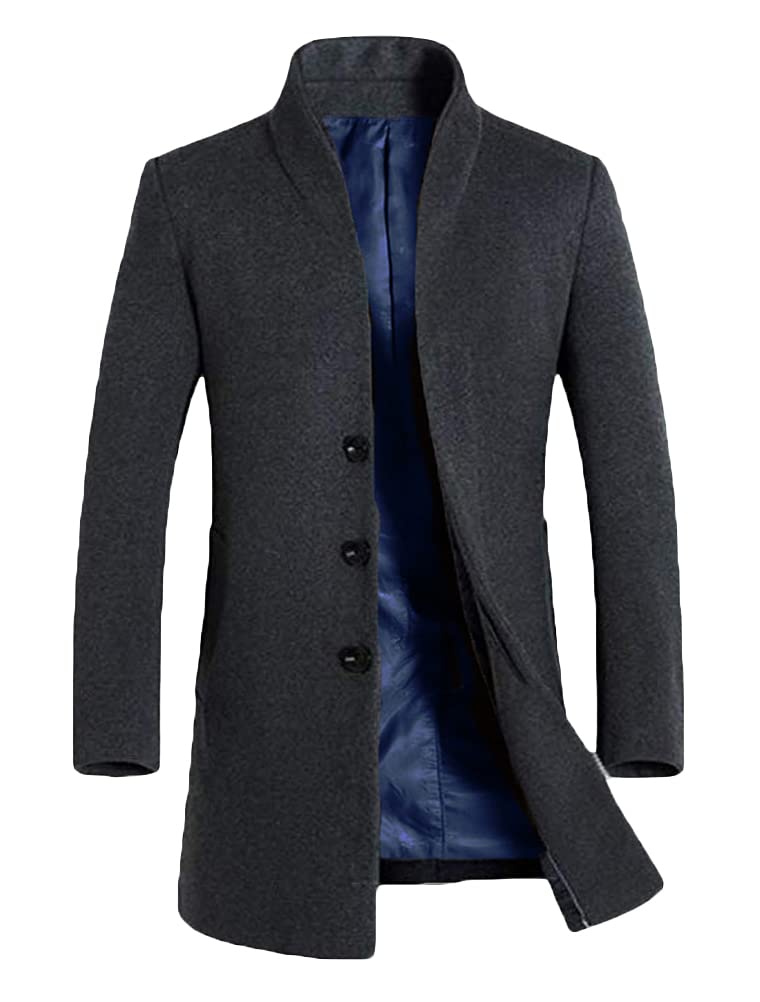 LavnisMen's Trench Coat Long Wool Blend Overcoat Slim Fit Down Topcoat