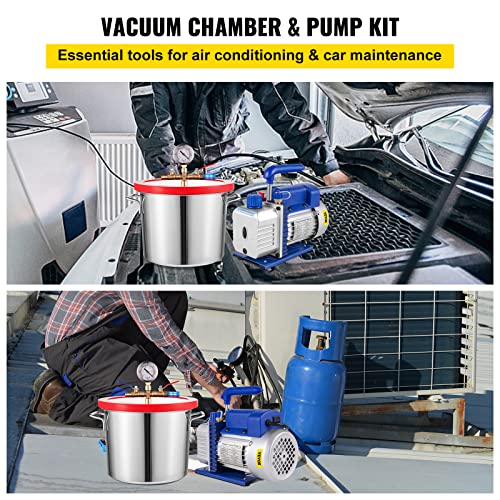 Bestauto 2 Gallon Vacuum Degassing Chamber Stainless Steel Degassing Chamber 7.5L Vacuum Chamber With 5 Cfm 1/3Hp Single Stage Pump Kit(2 Gallon Vacuum Chamber+ 5Cfm Pump) #TOP1