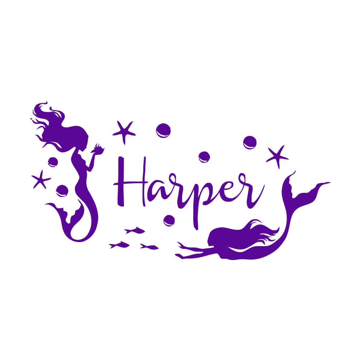 Custom Mermaid Kids Name Wall Stickers Nursery Décor Mermaid with Bubbles Vinyl Wall Decals Girls Sea Ocean Style Murals Large - 48x91cm