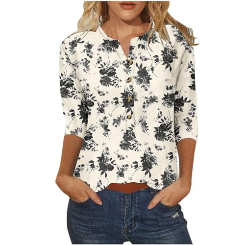 MRGIINR Blusa de verano de manga 3/4 para mujer, diseño vintage de cachemira, manga tres cuartos, casual, ajuste holgado, a la moda, talla grande, blusa elegante, Gift02#_caqui, S