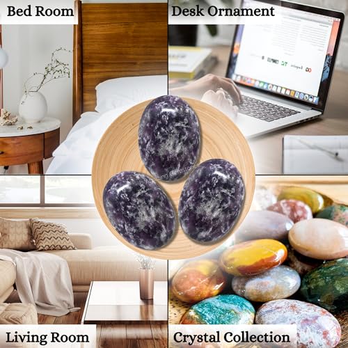 Image of Amazing Gemstone Lepidolite Crystals and Healing Stones - Large Palm Stone Crystals Piedra - Crystal for Good Luck, Balanced Positive Energy, Meditation - Unique Stocking Stuffers Gifts for Women, Men