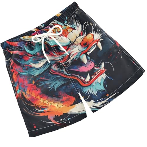 Pigsaly Boys Swim Trunks Dragon Head Painting Boys Board Shorts Swimsuit Swimwear Summer Bathing Suit 4T Multicolor