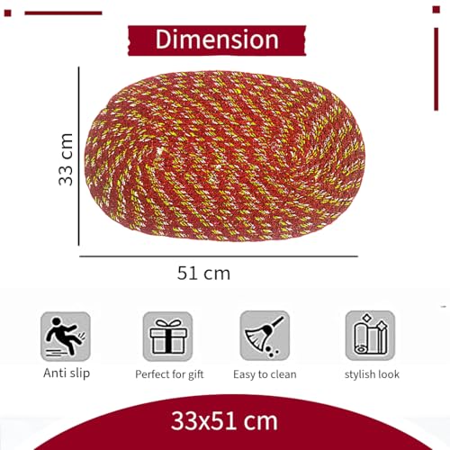 Image of Cotton Doormat for Bedroom, Kitchen, Office | Room Mat |perdan for Home Door |Oval paidan,33x51 cm (Brown)
