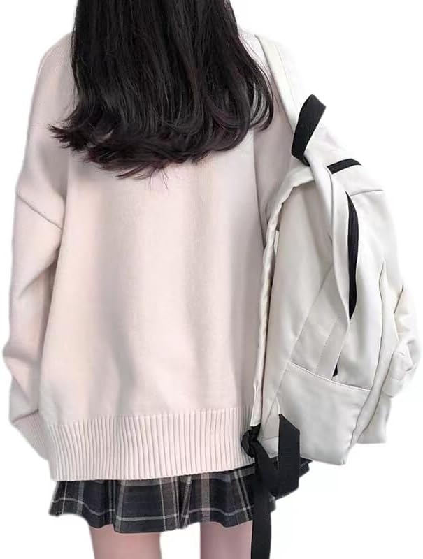Women's Japanese College Style Loose V-Neck Knitted Cardigan Female JK Jacket Japanese School Uniform Beige - Image 4