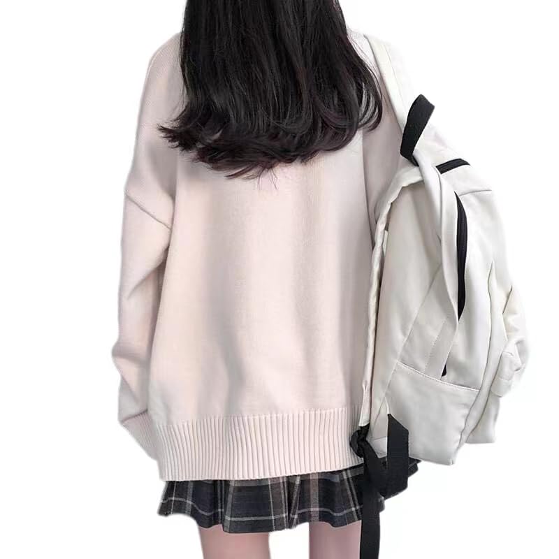 Women's Japanese College Style Loose V-Neck Knitted Cardigan Female JK Jacket Japanese School Uniform Beige4