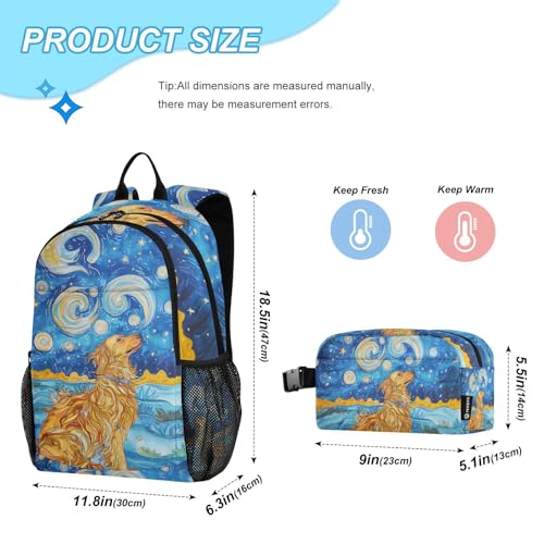 School Backpack and Insulated Lunch Bag Set Teens Girls Boys Kids Schoolbag Set Golden Retriever Starry Night Backpack2