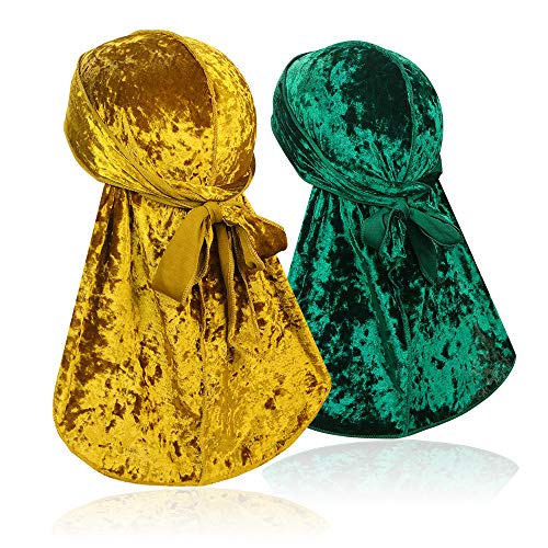 2 PCS Crushed Velvet Wave Durag – Premium Soft Durag Headwear with Extra Long Tail Perfect for 360 Waves