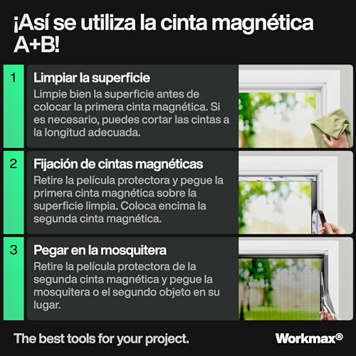 Miniatura 3 de Workmax Cinta Magnética A B Para Mosquiteras - Tiras Magnéticas Autoadhesivas Con Fuerte Atracción Mutua - Cinta Con Parte Complementaria Y Adhesivo Fuerte 2 2 M